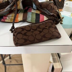 Brown Signature Canvas Wristlet Pouch - Women's Bag